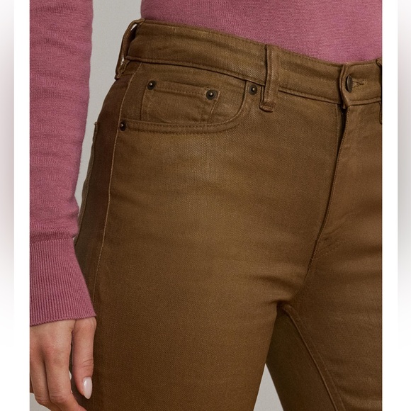 Lauren Ralph Lauren Coated High Rise Straight Ankle Jeans Tan Size 14 - Picture 2 of 16